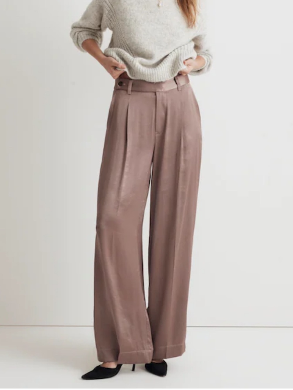 Madewell The Harlow Wide-Leg Pant in Satin Iced Mocha 00